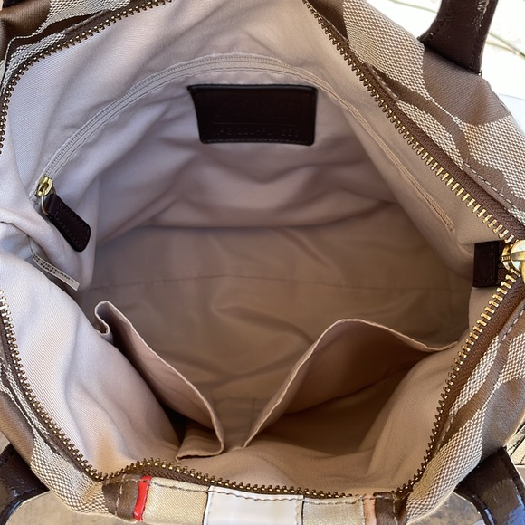 Coach Signature C Khaki/Vermillion Multi Stripe Tote/Shoulder Bag - Picture 13 of 17